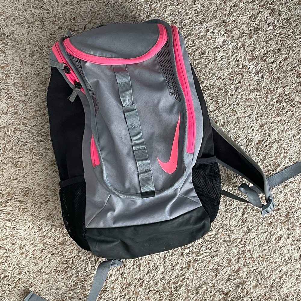 Nike Black and Gray Backpack with Pink Accents